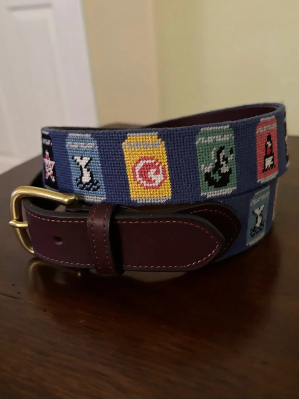 Handmade Beer Can Needlepoint Belt